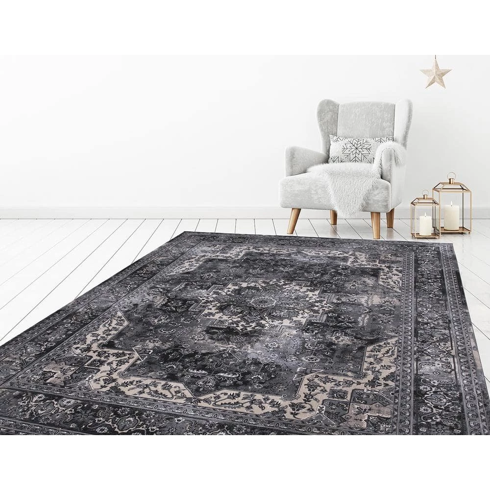 Angora Anthracite 8 ft. x 10 ft. Medallion Area Rug by Home Decorators Collection 5 Angora Anthracite 8 ft. x 10 ft. Medallion Area Rug by Home Decorators Collection - Image 5