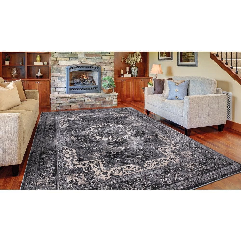 Angora Anthracite 8 ft. x 10 ft. Medallion Area Rug by Home Decorators Collection 6 Angora Anthracite 8 ft. x 10 ft. Medallion Area Rug by Home Decorators Collection - Image 6