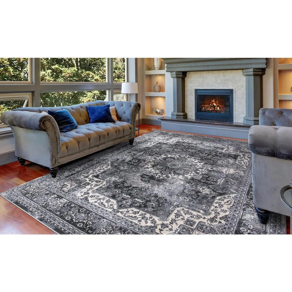 Angora Anthracite 8 ft. x 10 ft. Medallion Area Rug by Home Decorators Collection 2 Angora Anthracite 8 ft. x 10 ft. Medallion Area Rug by Home Decorators Collection - Image 2