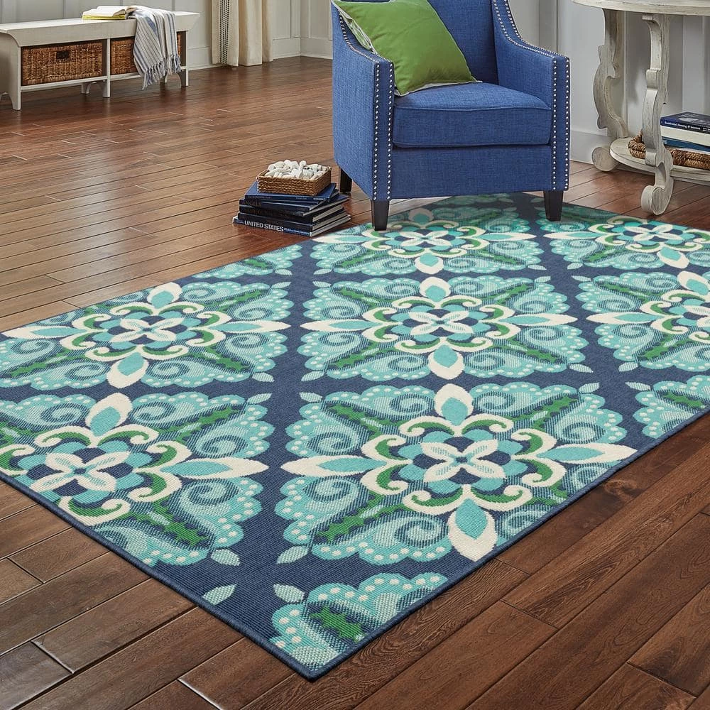 Bayview Blue/Aqua 5 ft 3 in x 7 ft 6 in Outdoor Area Rug by Home Decorators Collection 2 Bayview Blue/Aqua 5 ft 3 in x 7 ft 6 in Outdoor Area Rug by Home Decorators Collection - Image 2