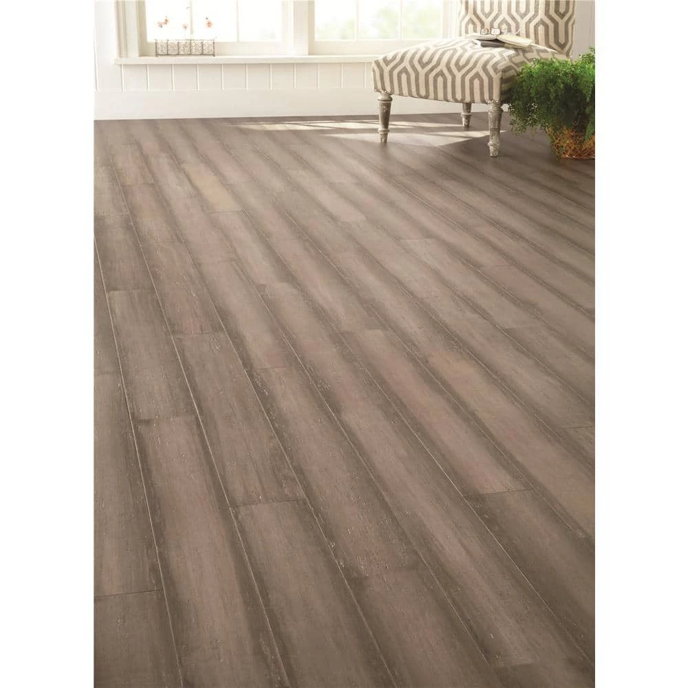 Hand Scraped Strand Woven Light Taupe 3/8 in. T x 5-1/8 in. W x 36 in. L Engineered Click Bamboo Flooring by Home Decorators Collection 4 Hand Scraped Strand Woven Light Taupe 3/8 in. T x 5-1/8 in. W x 36 in. L Engineered Click Bamboo Flooring by Home Decorators Collection - Image 4