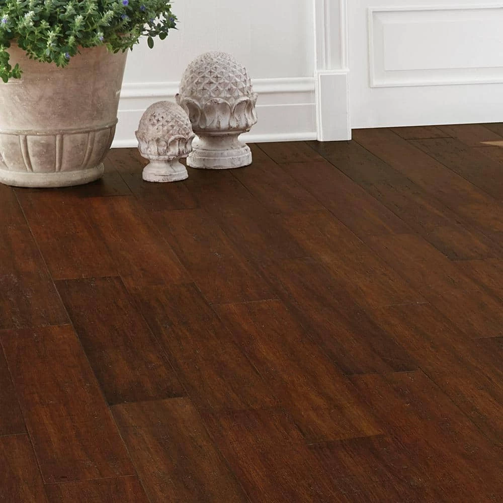 Hand Scraped Strand Woven Sahara 3/8 in. T x 5-1/5 in. W x 36.02 in. L Engineered Click Bamboo Flooring by Home Decorators Collection 4 Hand Scraped Strand Woven Sahara 3/8 in. T x 5-1/5 in. W x 36.02 in. L Engineered Click Bamboo Flooring by Home Decorators Collection - Image 4